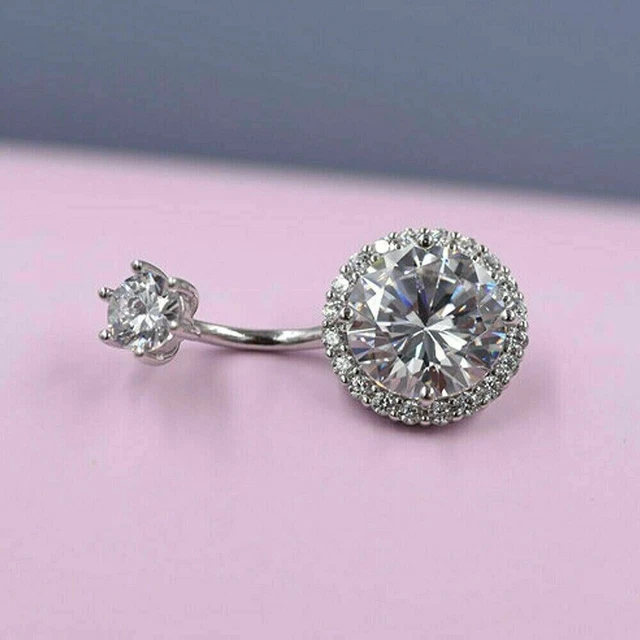 2.20Ct Round Moissanite Women's Belly Button Ring 14K White Gold Plated