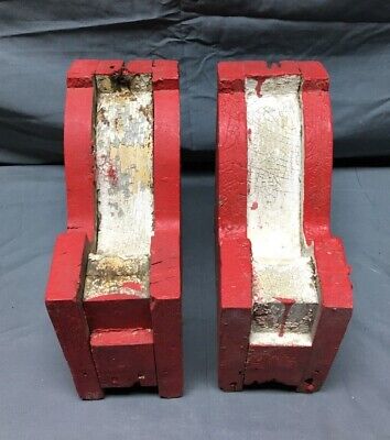 Antique Pair Wood Corbel Porch Brackets Shabby White Red VTG Chic Old 857-22B 3