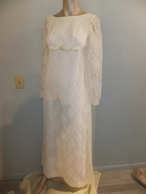Vtg Wedding Dress 1960's Size 10 Lace modern