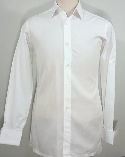 $795 Charvet French Cuff Shirt Men's Cotton White Long Sleeve Size 38 15 34