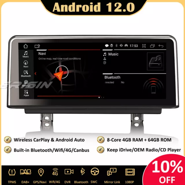 64Go Android 12 Autoradio GPS 4G DAB+CarPlay BMW F30 F31 F34 F32 F33 F36 F80 F82