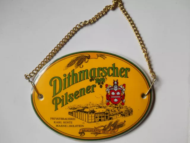 Dithmarscher Pilsener Porzellan Zapfhahnschild Bier Brauerei Reklame Werbung Pub