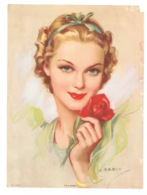 ERBIT " to a rose "- 1930s  art  PIN-UP  salesman sample CALENDAR print / F