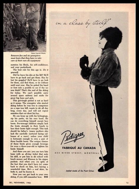1960 Pedigree Fabriqué Au Canada Orlon Faux Fur Snow Ski Jacket Vintage Print Ad