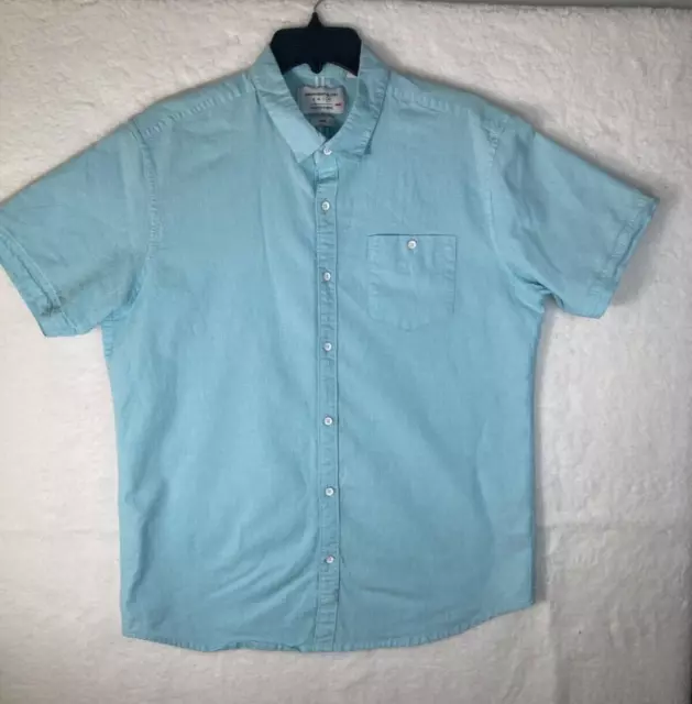 PAPER DENIM & Cloth Stretch Fabric Slim Blue Short Sleeve Shirt XL $16. ...
