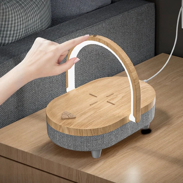 Wooden Phone Stand Table Lamp Bluetooth Speaker Wireless Charger For iPhone
