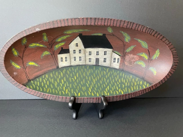 Hand Painted Wooden Bowl Folk Art, 16"