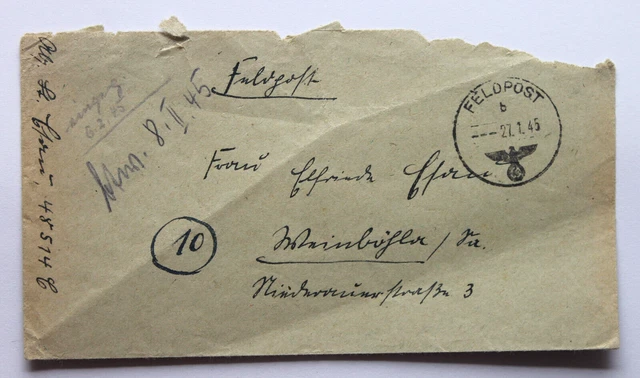 Feldpostbrief 1/1945 Inf. Div. Nachsch. Tr. 338 ( U. 338. I.D. ) Vogesen