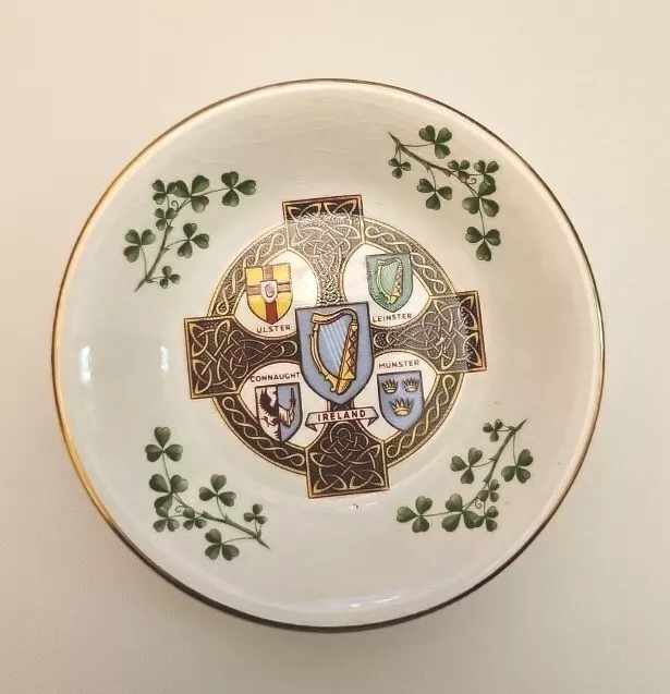 Vintage Arklow Pottery Coat  of Arms Gold~Green  Made in Ireland Celtic Bowl