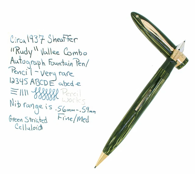 Rare C1937 Sheaffer Rudy Vallee 14K Autograph Trim Fountain Pen Pencil Combo