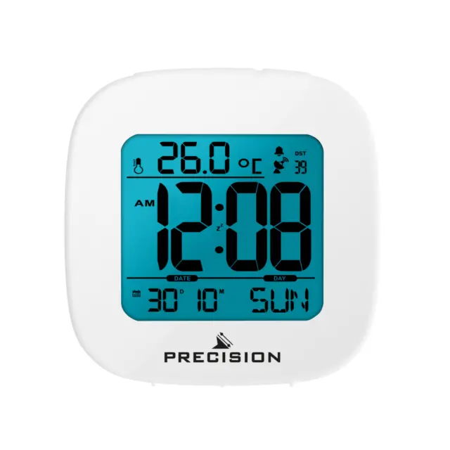 Precision Radio Controlled Digital LCD Backlit Alarm Clock - White AP058