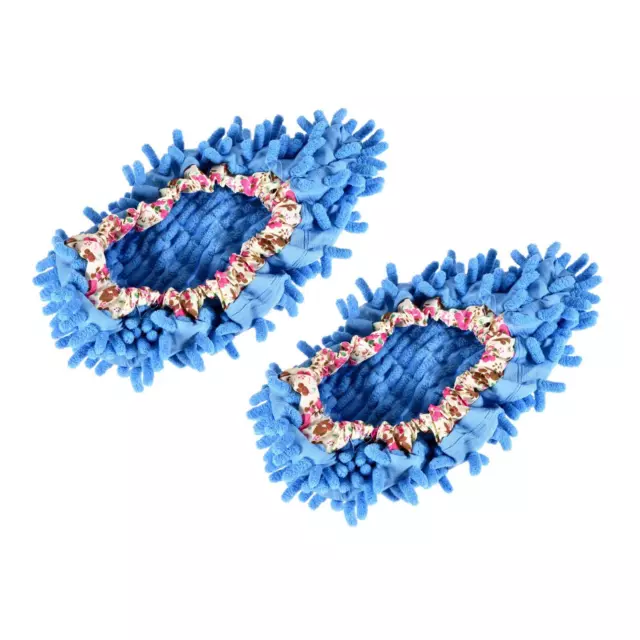 2Pcs Washable Cleaning Shoes Cover Duster Chenille Mop Slippers Blue