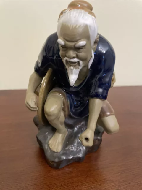 Vintage Shiwan Chinese Mudman Figurine Fishing Fisherman Mud Man READ