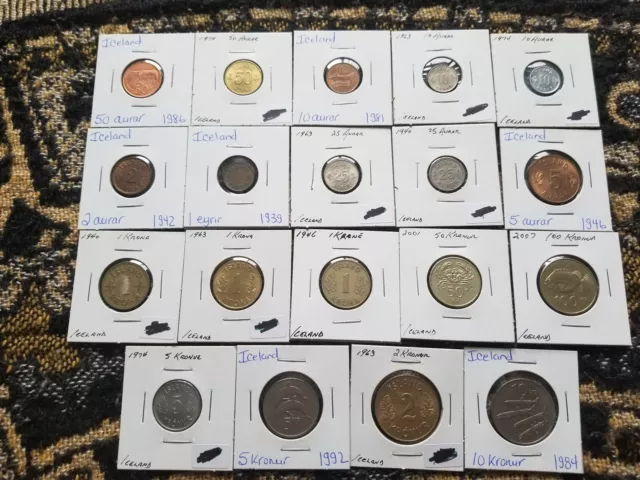 Iceland : Collection of 19 Different Circulated Coins - ii