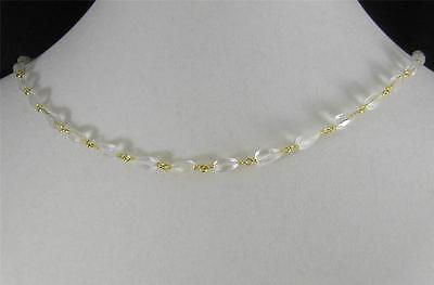 Natural Rock Crystal Clear Quartz Faceted Teardrop Gemstone Necklace 17" Gold Pl
