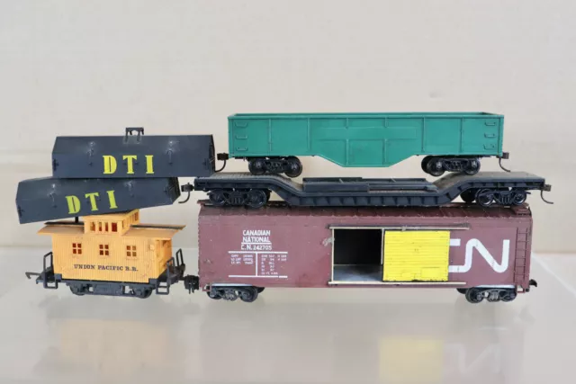 ATHEARN RAKE of 4 CANADIAN NATIONAL UNION PACIFIC DTI BOX CAR FLAT WAGON oa