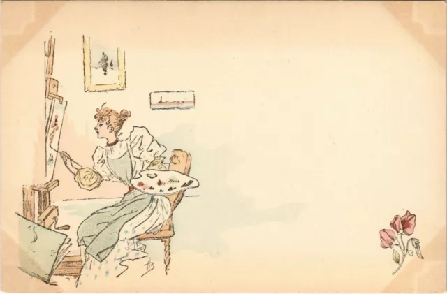 PC CPA HENRI BOUTET, ARTIST SIGNED, LADY PAINTING, ART NOUVEAU, (b15548)