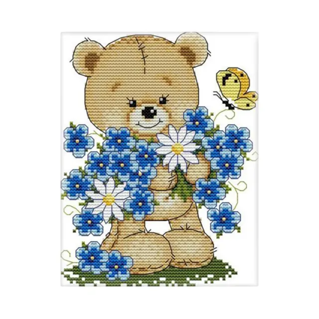 DIY Bear and Flower Embroidery Kit - Create Stunning Needlecrafts for Adults