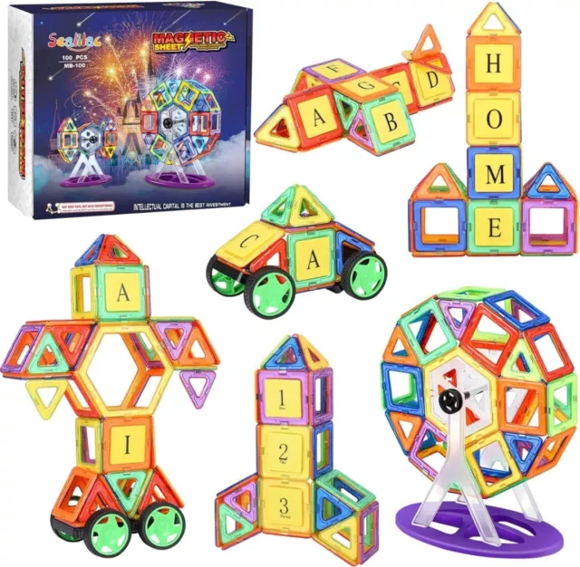 Sealilac 100pc Magnetic Building Blocks Multicolor Construction Building colors