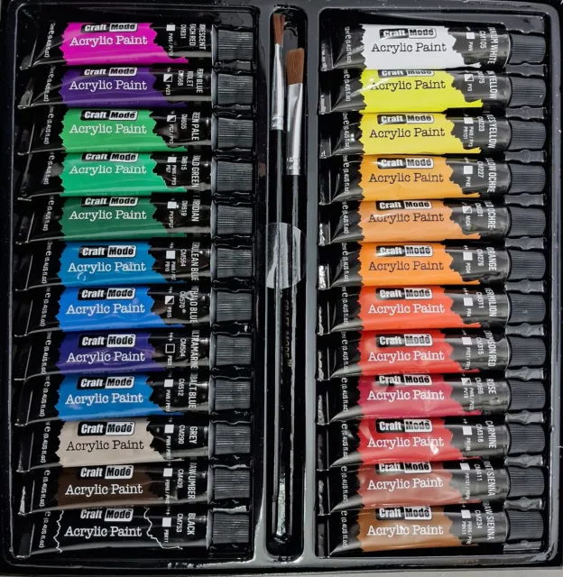 Acrylic Paint Large premium Set Colours 24 x 12ml Tubes Model Craft free brushes