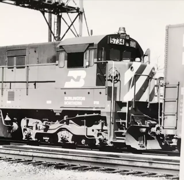 Burlington Northern Railroad BN #5734 U33C Locomotive Train B&W Photo Aurora IL