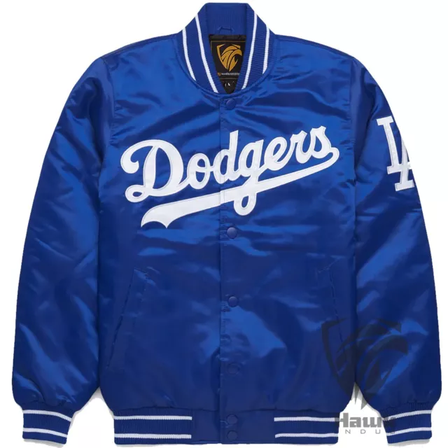 Los Angeles Dodgers Blue Satin Baseball Jacket Full-Snap with Embroidery logos