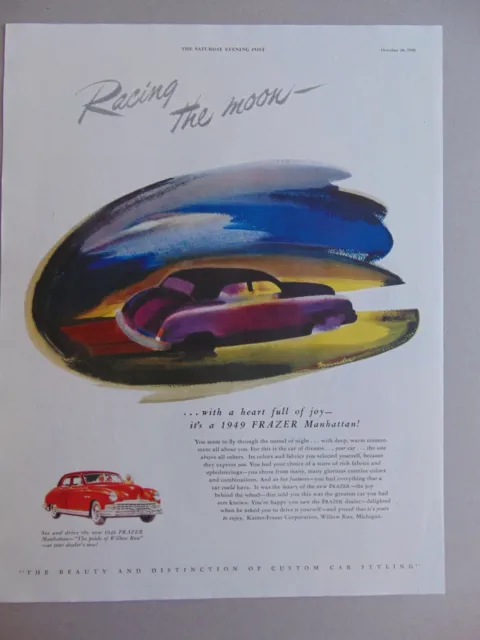 1949 FRAZER Manhattan Automobile Racing the Moon vintage art print ad