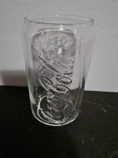 Vintage Coca-Cola True Coke Can Shape 5 In 12 oz Soda Clear Glass Embossed Cup