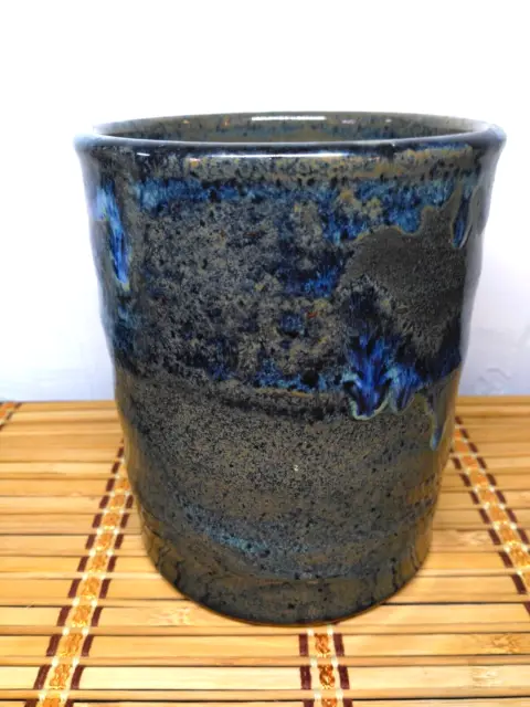 Ceramic Blue Grey Brown Hand Turned Drip Glazed 5.5" Studio Art Pottery Unsigned