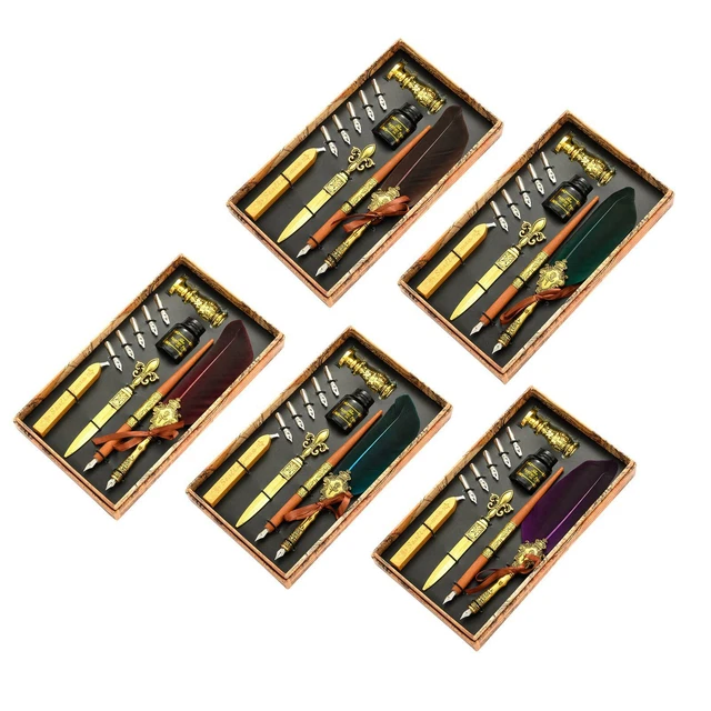 FASJ Federkiel Tintenset - Kalligrafie Set Mit Federn, Tinte & Zubehör