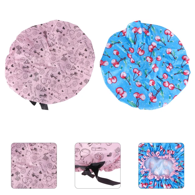 2 pz cappelli doccia stampa impermeabile doppio strato cappello lavabile ragazze donna
