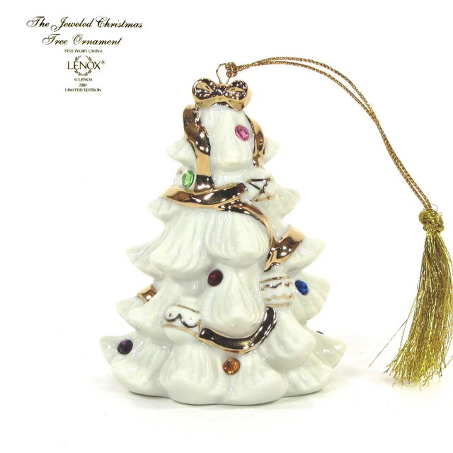 Lenox JEWELED CHRISTMAS TREE 3.5" Ornament Swarovski 24K 2001 COA LE 6114557 MIB