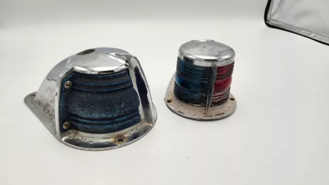 Lot of 2 Vintage Red Blue Boat Marine Lights - Disalle SEISS 555 & Perko Perkins