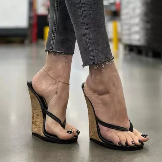 Women Sandals Wedges Flip Flop Pumps Open Toe High Heels Ladies Slip On Shoes