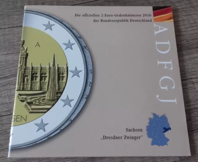 💥 2 EUR Gedenkmünzenset ➰ Freistaat Sachsen ➰ 2016 A-D-F-G-J in Stempelglanz 💥