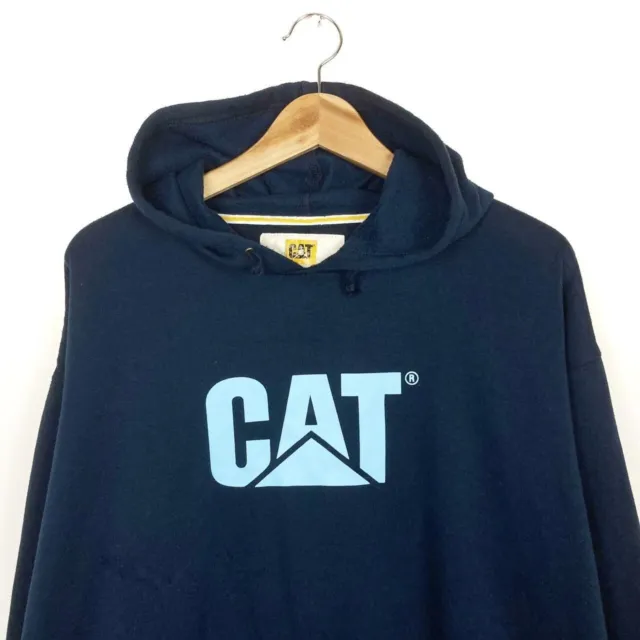 Felpa con cappuccio pullover blu navy CAT spellout grande logo - taglia uomo XL