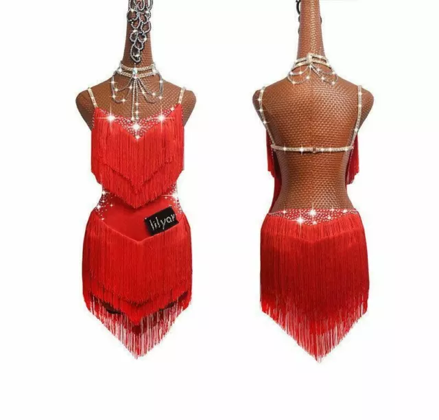 Latin Dance Dress Salsa Tango Chacha Ballroom Red Tassel Competition Dress 2020