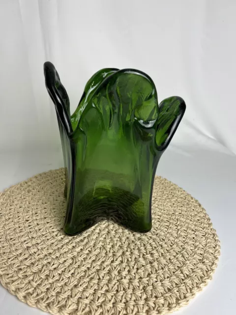 💚 Vase Vintage En Verre Émeraude Années 70 Pot À Fleurs Déco Milieu De Table 2