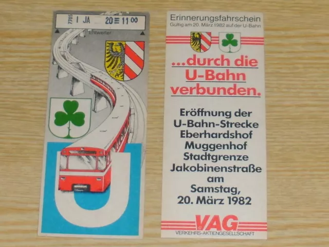 2 U-Bahn Erinnerungsfahrscheine 20.03.1982 - Nürnberg - sehr selten !!!!!!