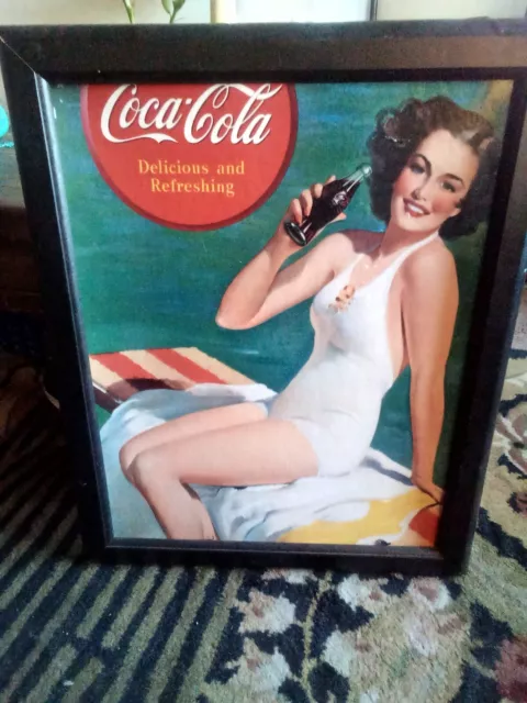 Vintage Replica 1937 Print Coca Cola Girl Drinking Coca Cola Near Pool
