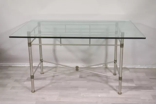 Design Tisch Esstisch Metallgestell mit Glasplatte gemarkt 1980er/90er (MÖ2931)