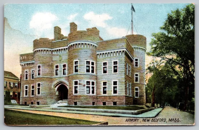 New Bedford Massachusetts Armory Historic Landmark Streetview DB UNP Postcard