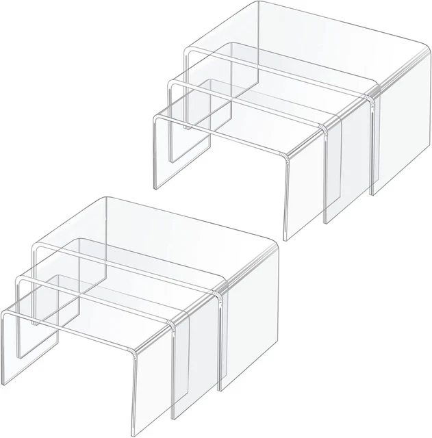 ADISEN Acrylic Display Risers, Clear Product Stand, 2 Sets Acrylic Risers Shelf