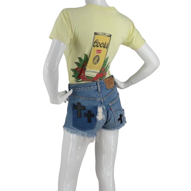Bitching and Junkfood Cross Faux Patches Cutoff Denim Jean Shorts 26