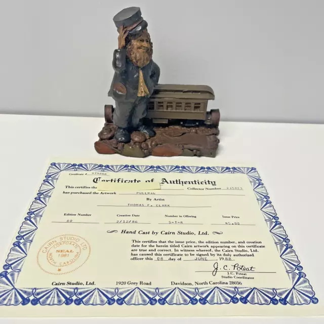 Vtg 1986 Tom Thomas Clark Pullman Train Conductor Gnome Cairn Studios with COA