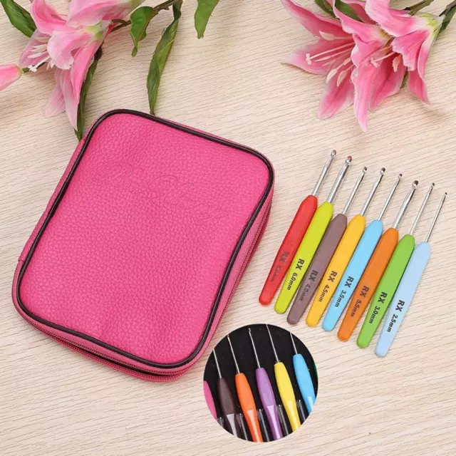 1set Pink Crochet Hooks With 10 Interchangeable Heads For Lace