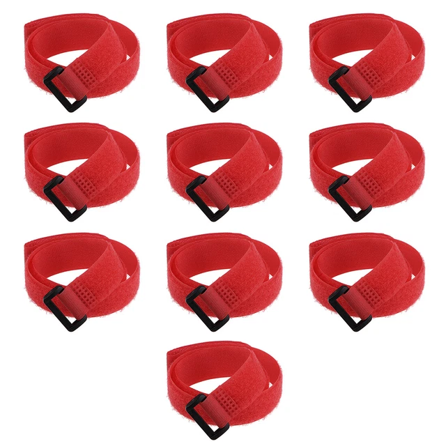 10Pcs Crochet Boucle 1 x 24 Pouces Sangles Fixation Réutilisable Câble Rouge