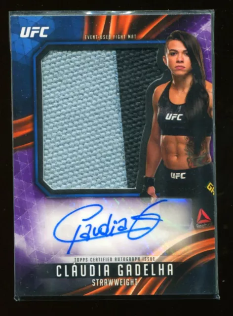 2019 Topps Knockout CLAUDIA GADELHA Auto /25 Jumbo Relic used Mat UFC 225 Purple