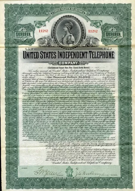 1905 United States Independent Telephone Co Bond Certificate