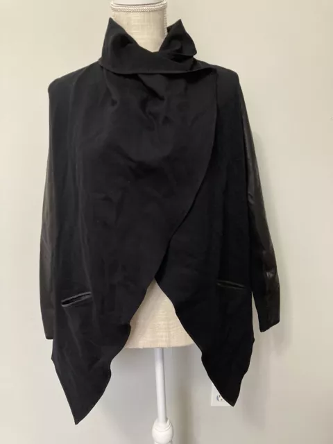 Spanx Drape Front Jacket Faux Leather Stretch Women's Size Small Very Black